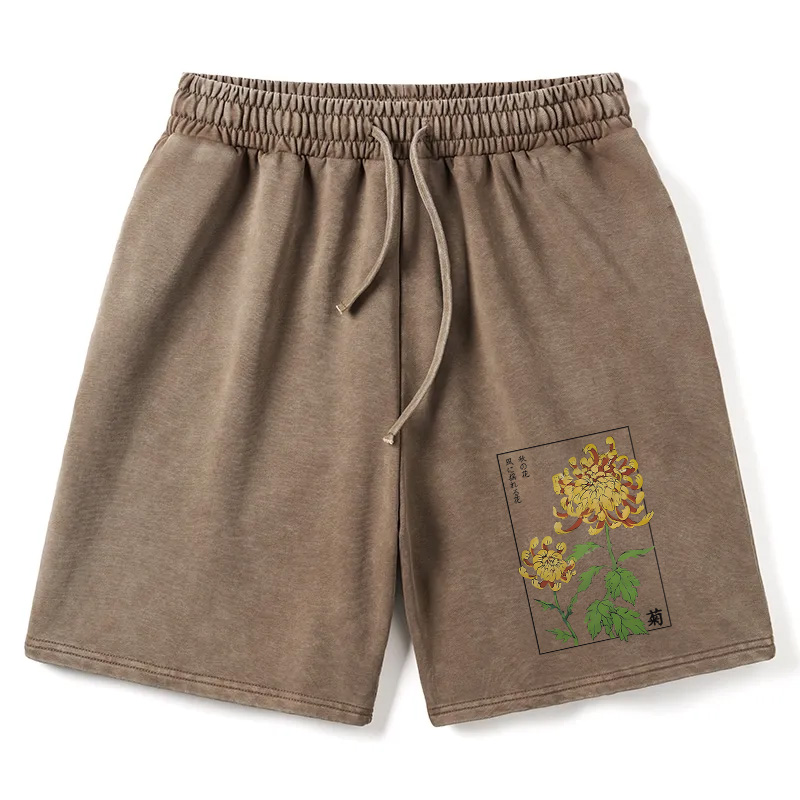 Modecanvas Retro Chrysanthemum Washed Short