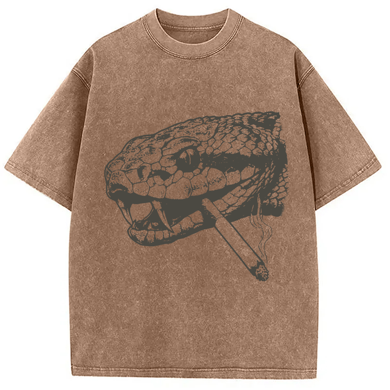 Modecanvas Snake Smoke Vintage DTG Printing Washed T-Shirt