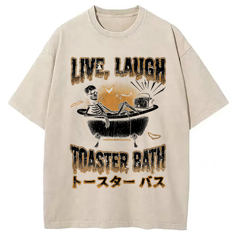 Modecanvas Skeleton Taking A Bath Washed T-Shirt