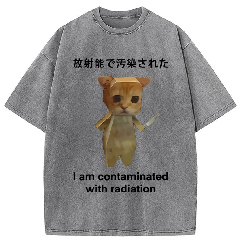Modecanvas Kitten Contaminated By Radiation Washed T-Shirt-modecanvas