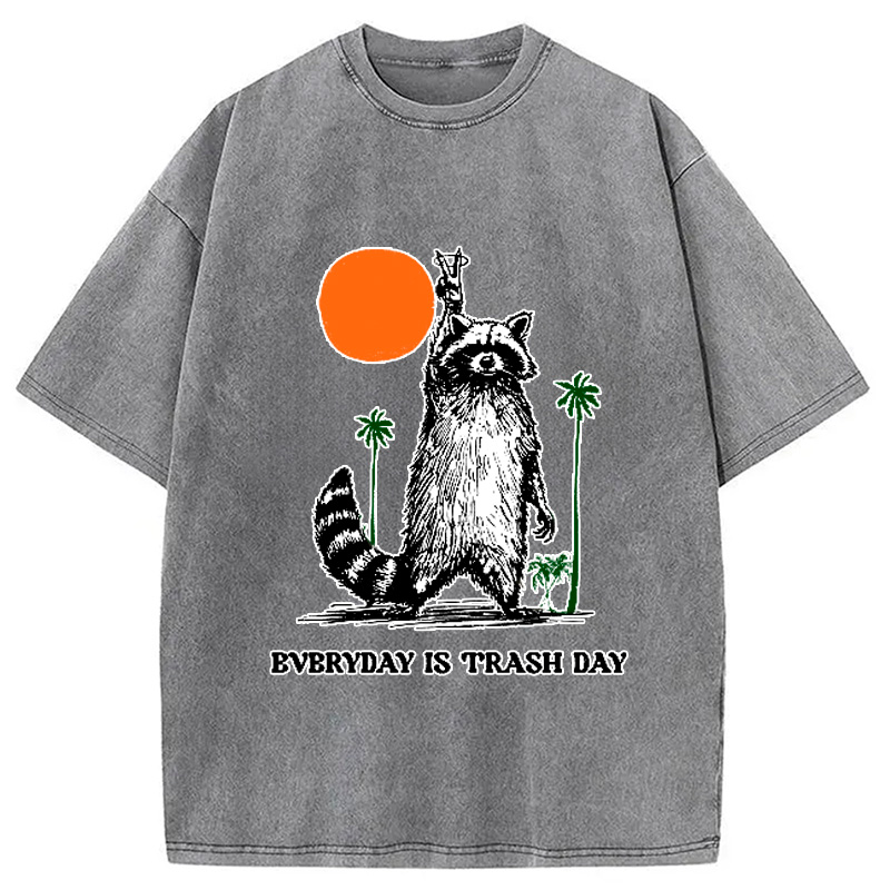 Modecanvas Everyday Is Trash Day Raccoon Washed T-Shirt