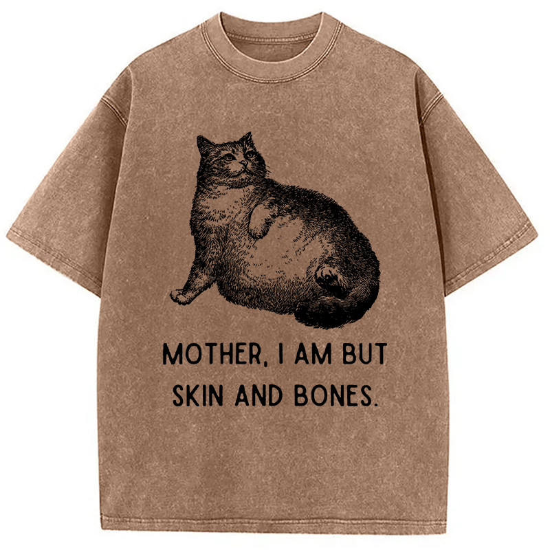 Modecanvas Skin & Bones Cat Washed T-Shirt-modecanvas