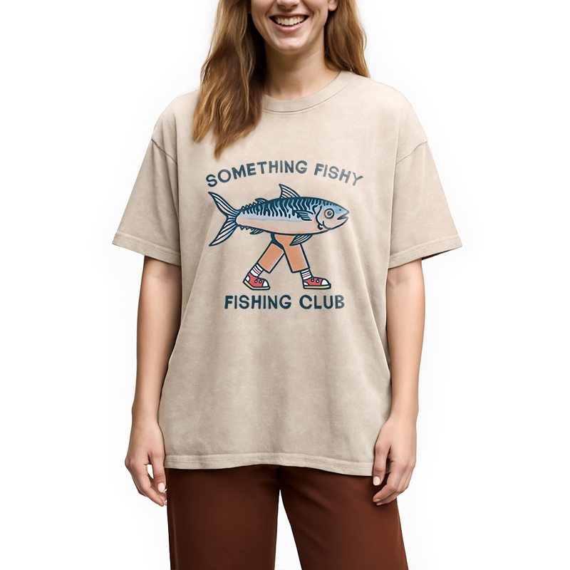 Modecanvas Something Fishy Fishing Club DTG Printing Washed T-Shirt