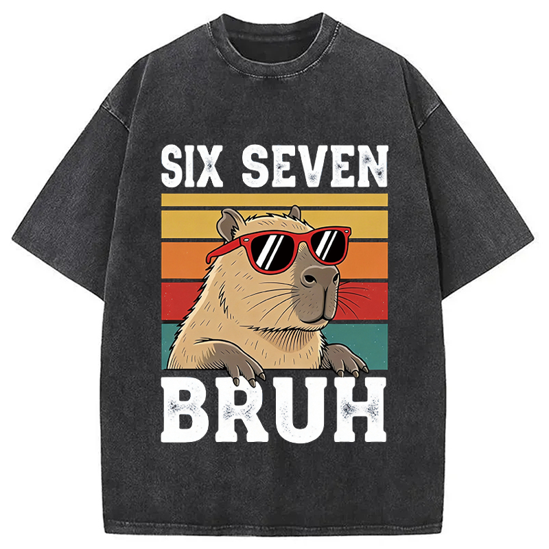 Modecanvas Funny Six Seven Capybara DTG Printing Washed T-Shirt