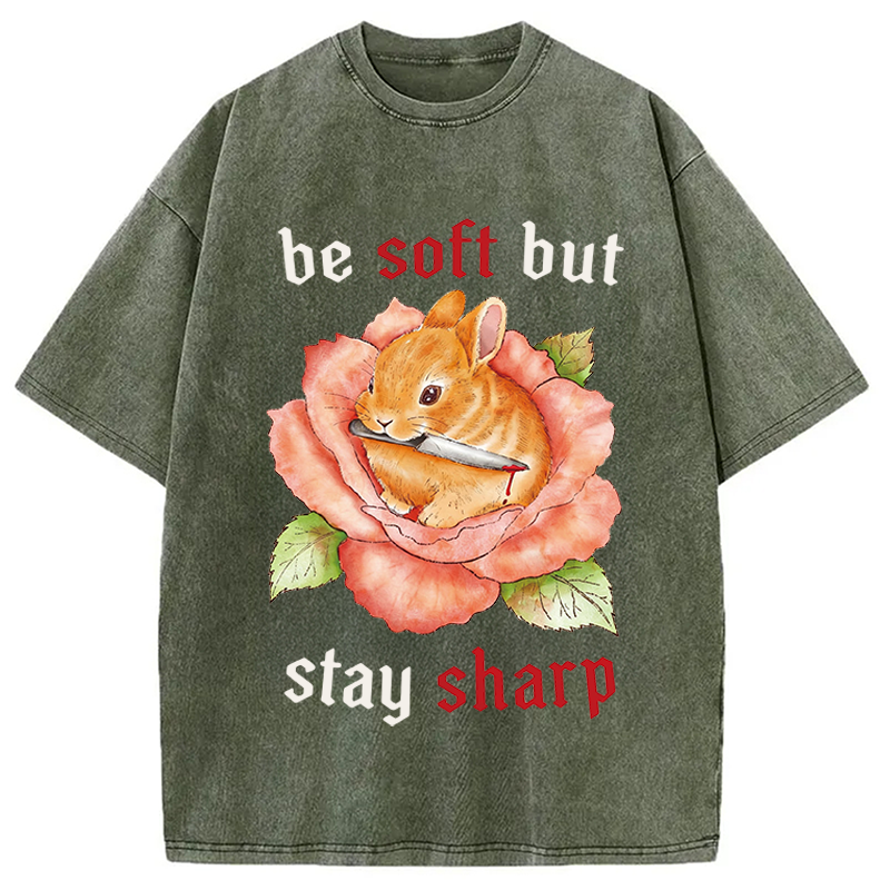 Modecanvas Stay Sharp Rabbit DTG Printing Washed T-Shirt