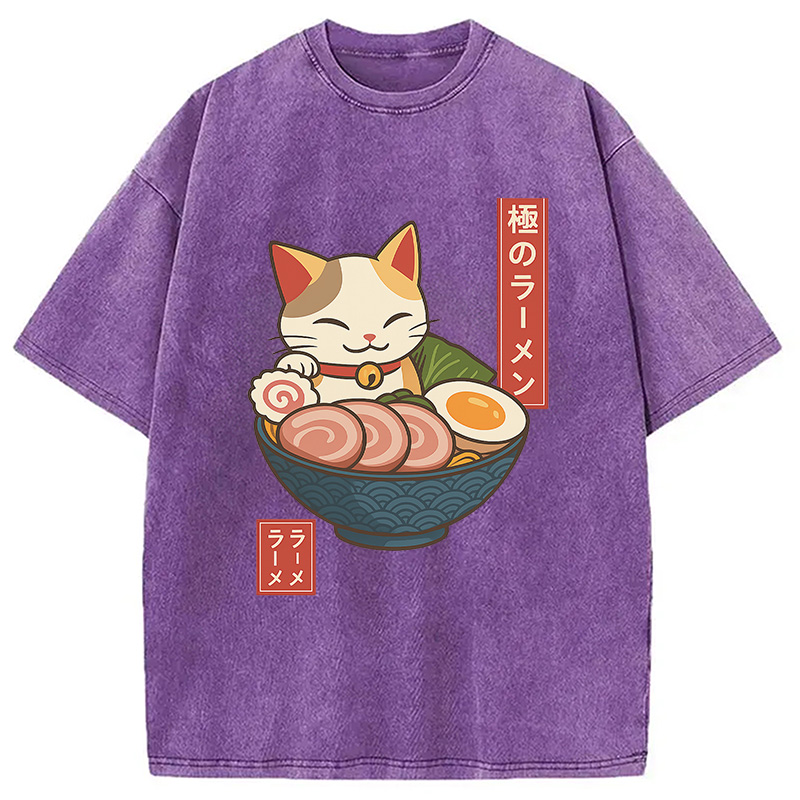 Modecanvas Neko Ramen Washed T-Shirt