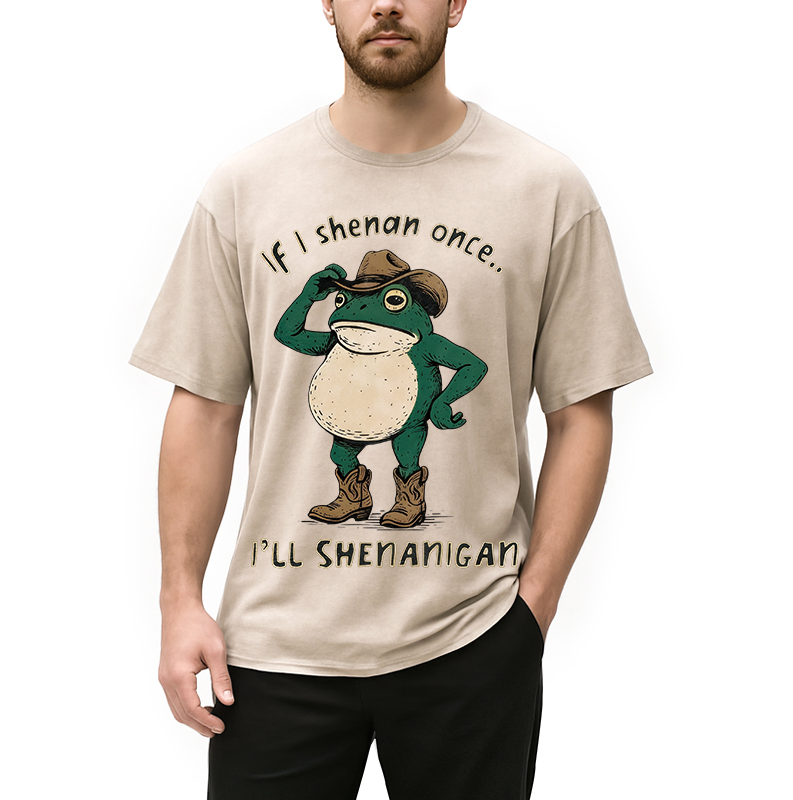 Modecanvas If I Shenan Once Funny Frog DTG Printing Washed T-Shirt