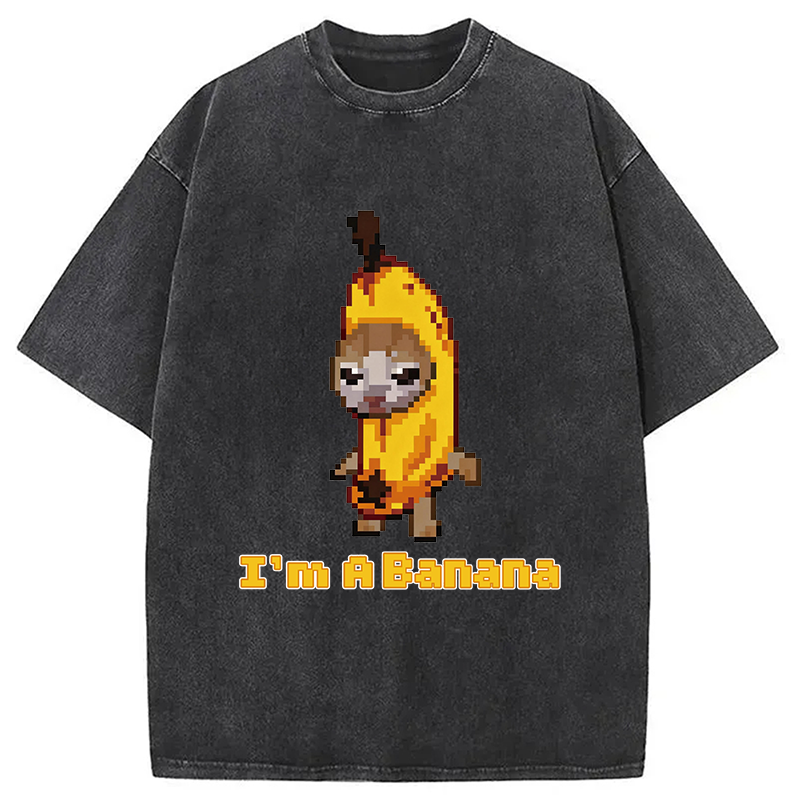Modecanvas Banana Cat DTG Printing Washed T-Shirt