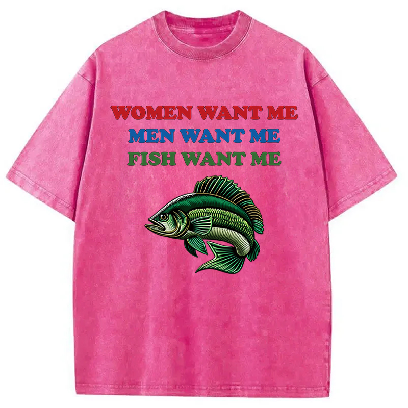 Modecanvas Fish Want Me DTG Printing Washed T-Shirt