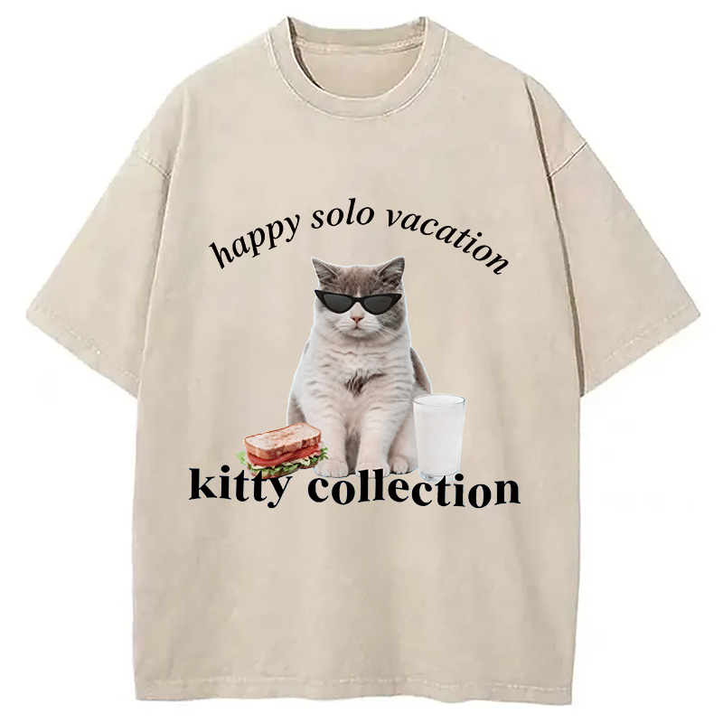 Modecanvas Happy Solo Vacation Kitty Collection DTG Printing Washed T-Shirt