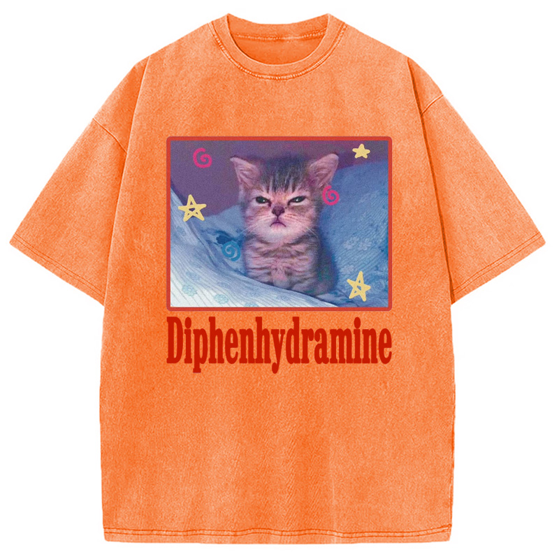 Modecanvas Diphenhydramine Cat Meme Washed T-Shirt-modecanvas