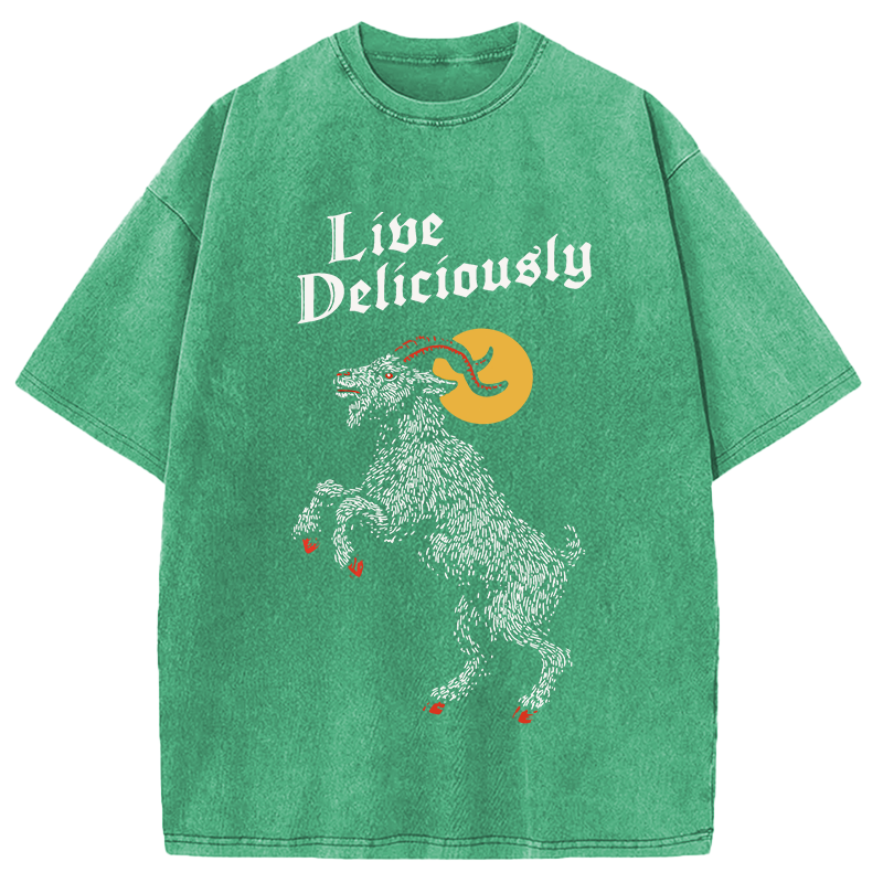 Modecanvas Black Philip Live Deliciously DTG Printing Washed T-Shirt