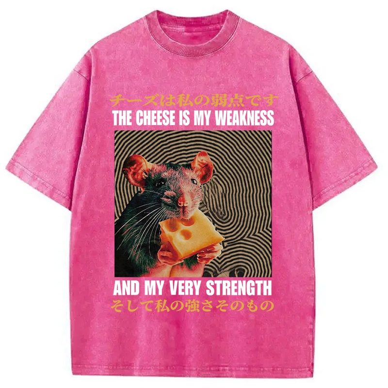 Modecanvas The Cheese Is My Weakness and Strength Rat DTG Printing Washed T-Shirt