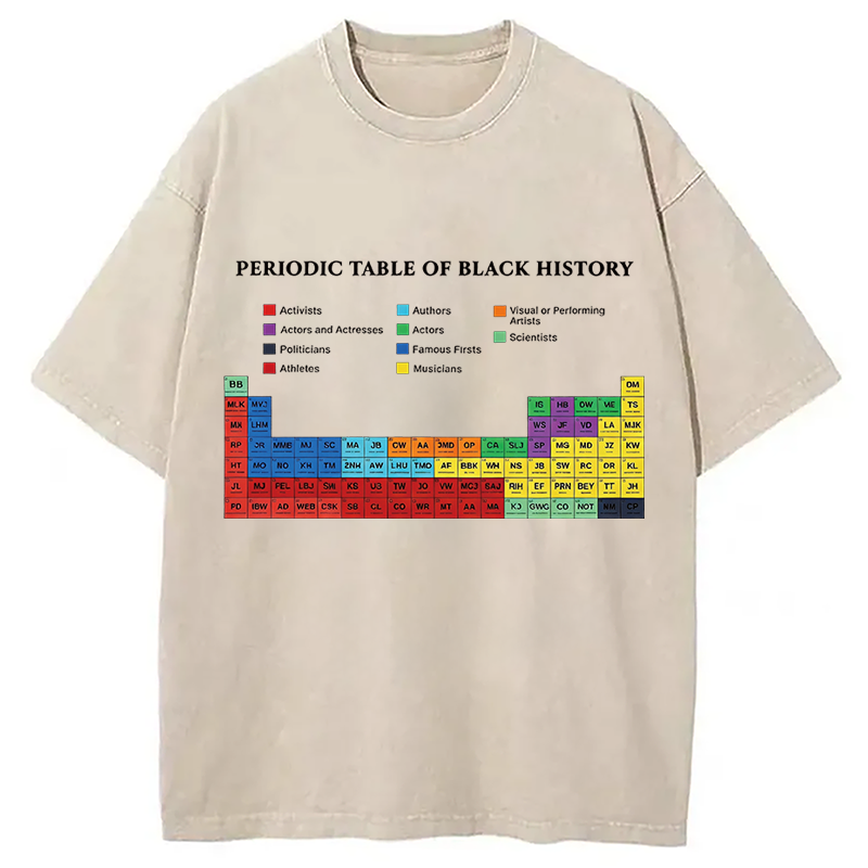 Modecanvas Periodic Table Of Black History DTG Printing Washed T-Shirt