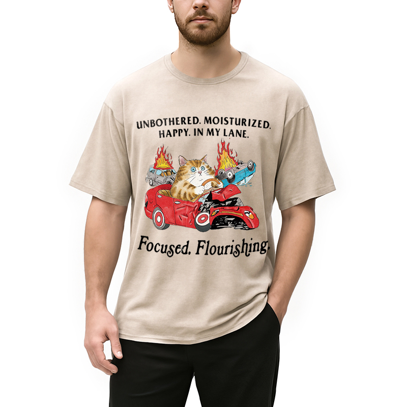 Modecanvas Unbothered Cat DTG Printing Washed T-Shirt
