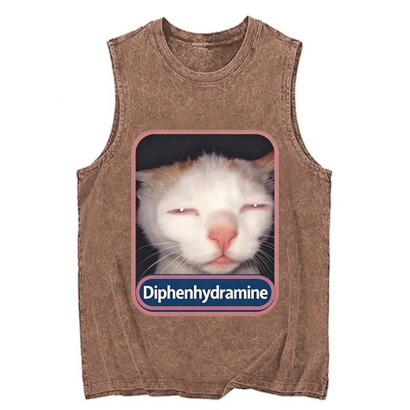 Modecanvas Diphenhydramine Meme Cat DTG Printing Washed Tank-modecanvas
