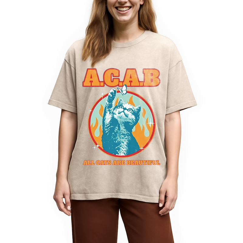 Modecanvas All Cats Are Beautiful DTG Printing Washed T-Shirt