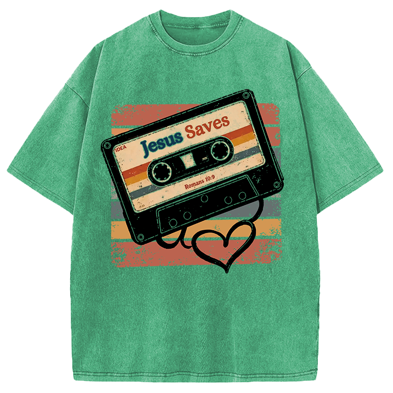 Modecanvas Jesus Saves DTG Printing Washed T-Shirt