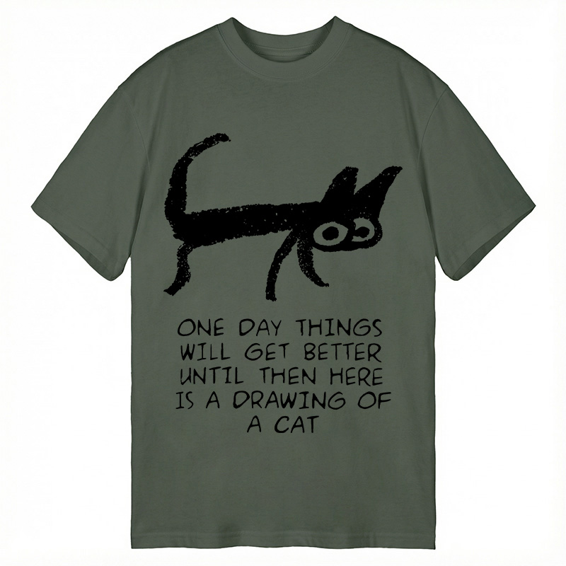 Modecanvas Cat Cheer Up Drawing DTG Printing Classic T-Shirt-modecanvas