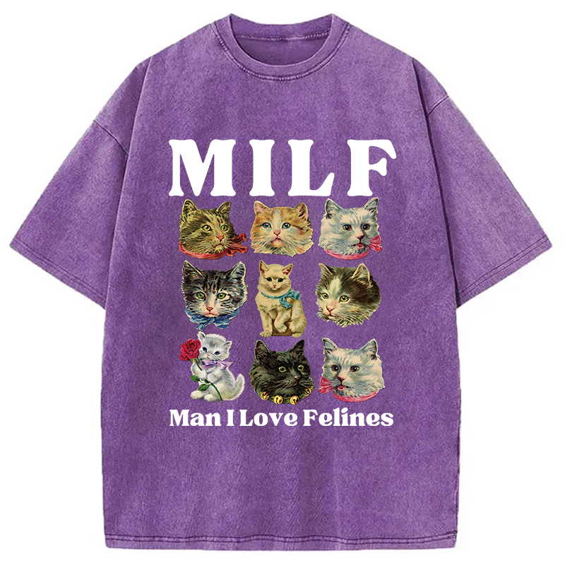 Modecanvas Man I Love Felines DTG Printing Washed T-Shirt
