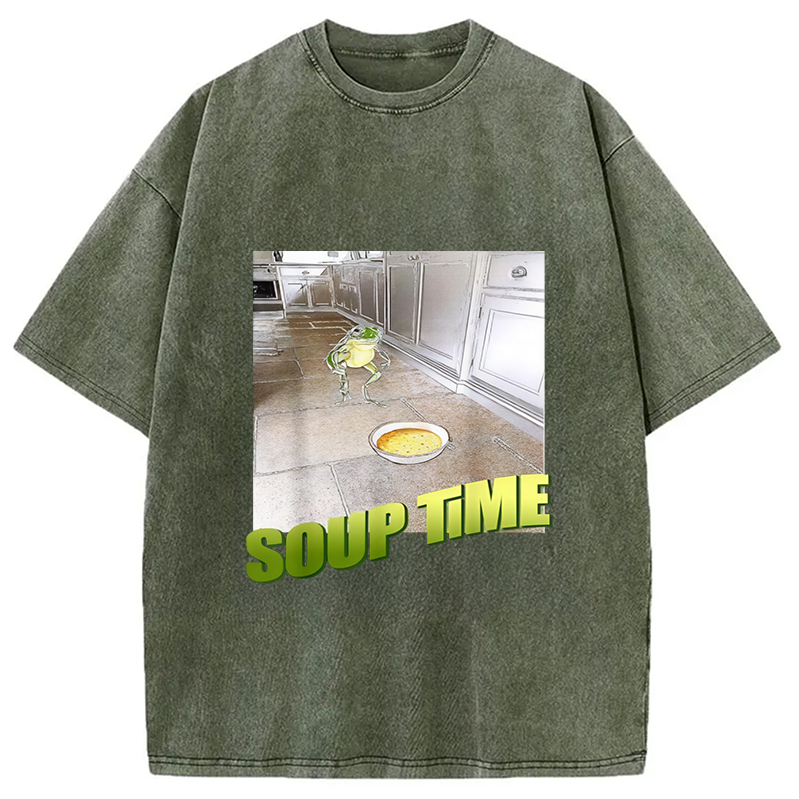 Modecanvas Soup Time Meme Frog Meme Washed T-Shirt