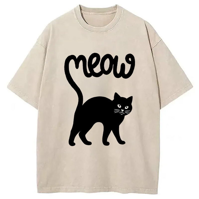 Modecanvas Funny Cat Tail Washed T-Shirt