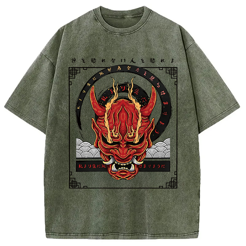 Modecanvas Oni Mask Japanese DTG Printing Washed T-Shirt