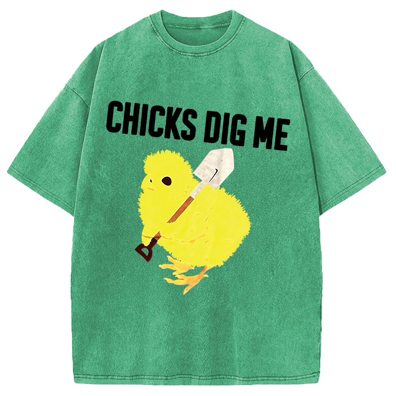 Modecanvas Funny Chicks Dig Me DTG Printing Washed T-Shirt