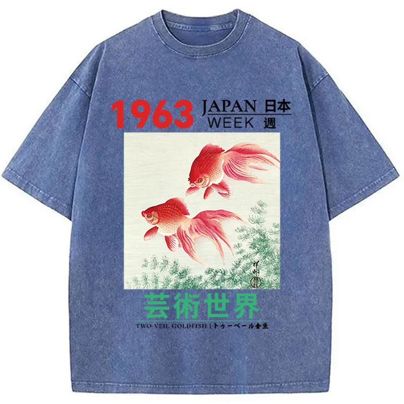 Modecanvas Two Veil Goldfish DTG Printing Washed T-Shirt