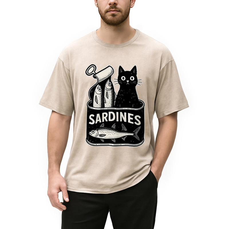 Modecanvas Cat And Canned Fish Washed T-Shirt