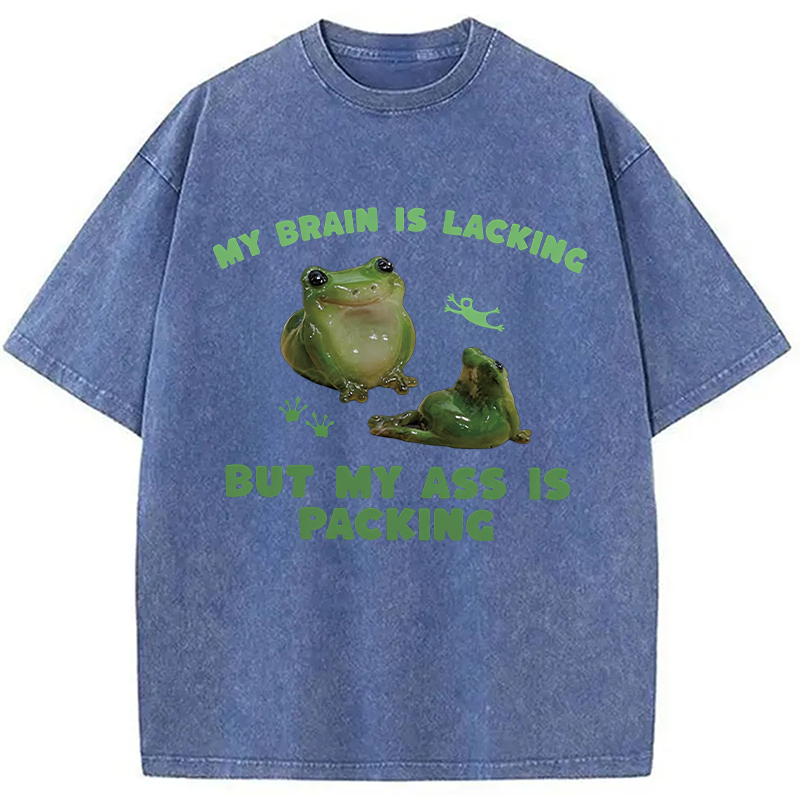 Modecanvas My Brain Is Lacking Funny Frog Meme DTG Printing Washed T-Shirt
