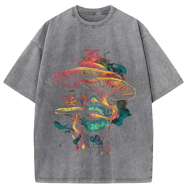 Modecanvas Trippy Mushroom DTG Printing Washed T-Shirt-modecanvas