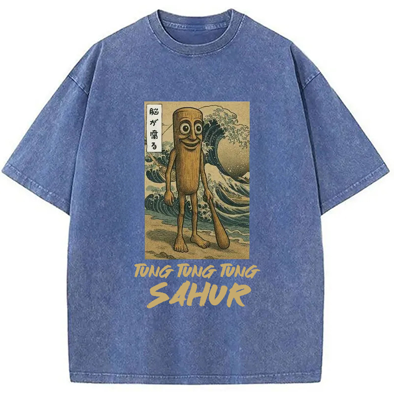 Modecanvas Tung Tung Tung Sahur Brainrot Washed T-Shirt-modecanvas