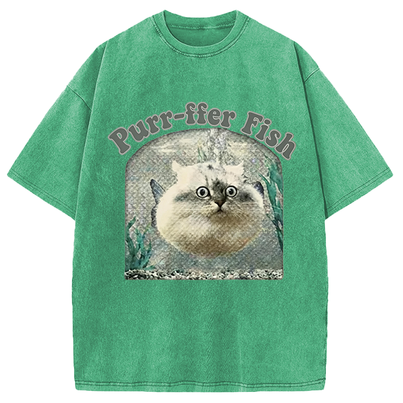 Modecanvas Purr-ffer Fish Cat DTG Printing Washed T-Shirt