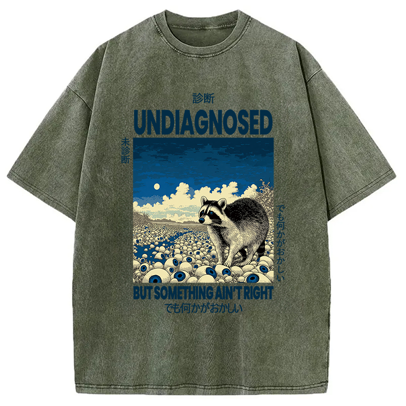 Modecanvas Funny Mental Health Japanese Raccoon DTG Printing Washed T-Shirt-modecanvas