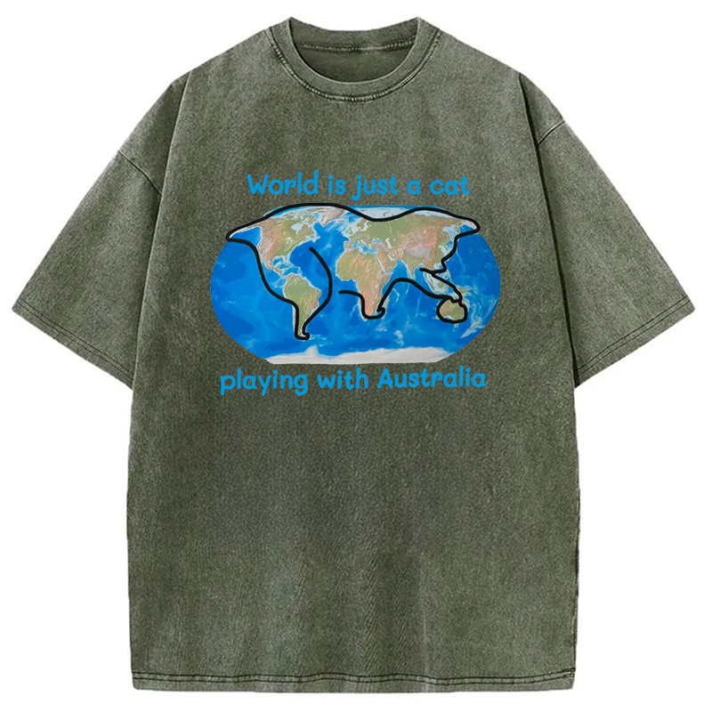 Modecanvas World is Just a Cat DTG Printing Washed T-Shirt
