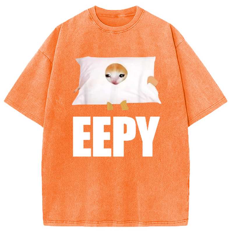 Modecanvas Eepy Cat Saying Washed T-Shirt