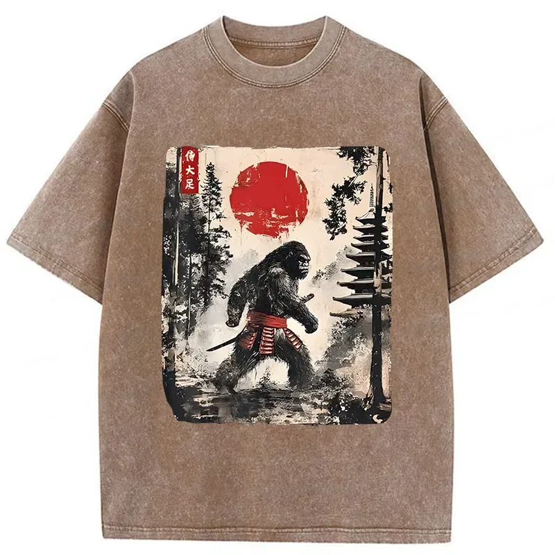 Modecanvas Japanese Samurai Bigfoot Washed T-Shirt