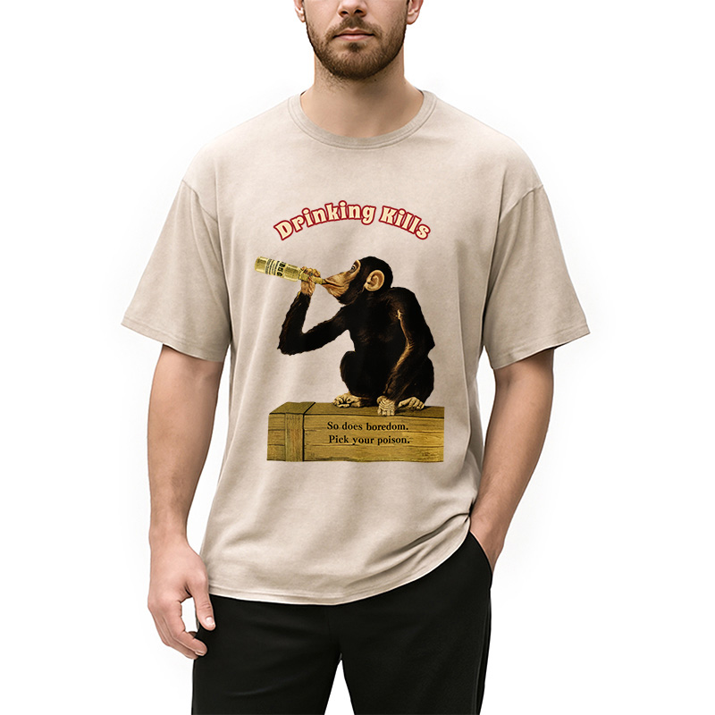 Modecanvas Drinking Kills Monkey Washed T-Shirt