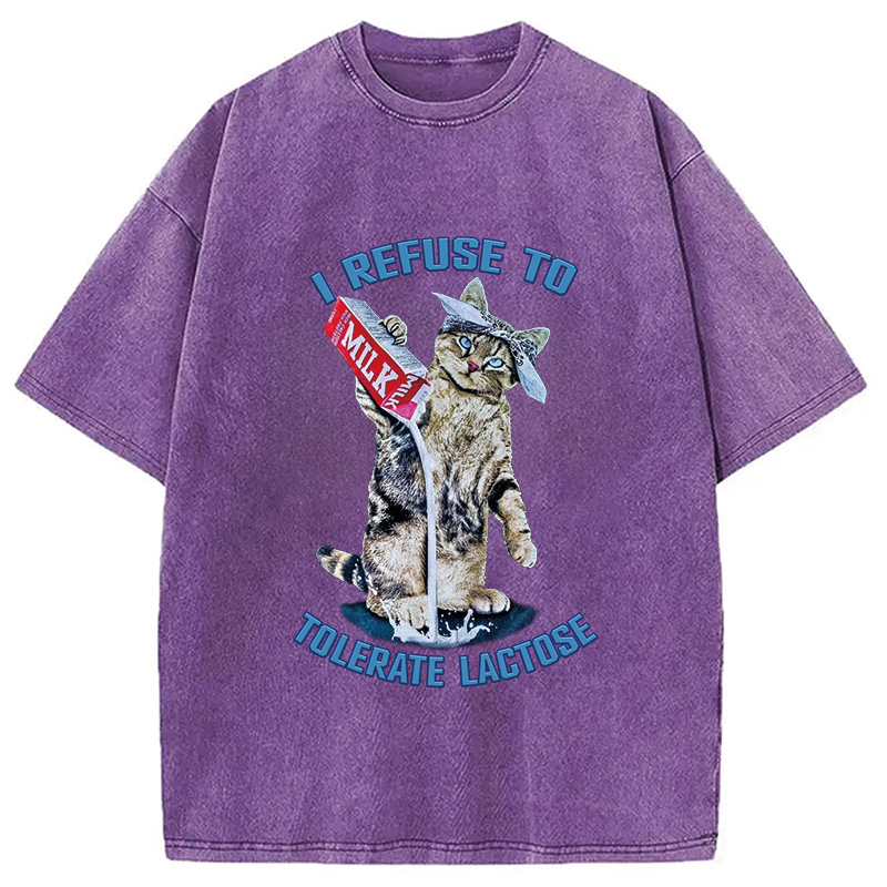 Modecanvas I REFUSE TO TOLERATE LACTOSE Washed T-Shirt-modecanvas