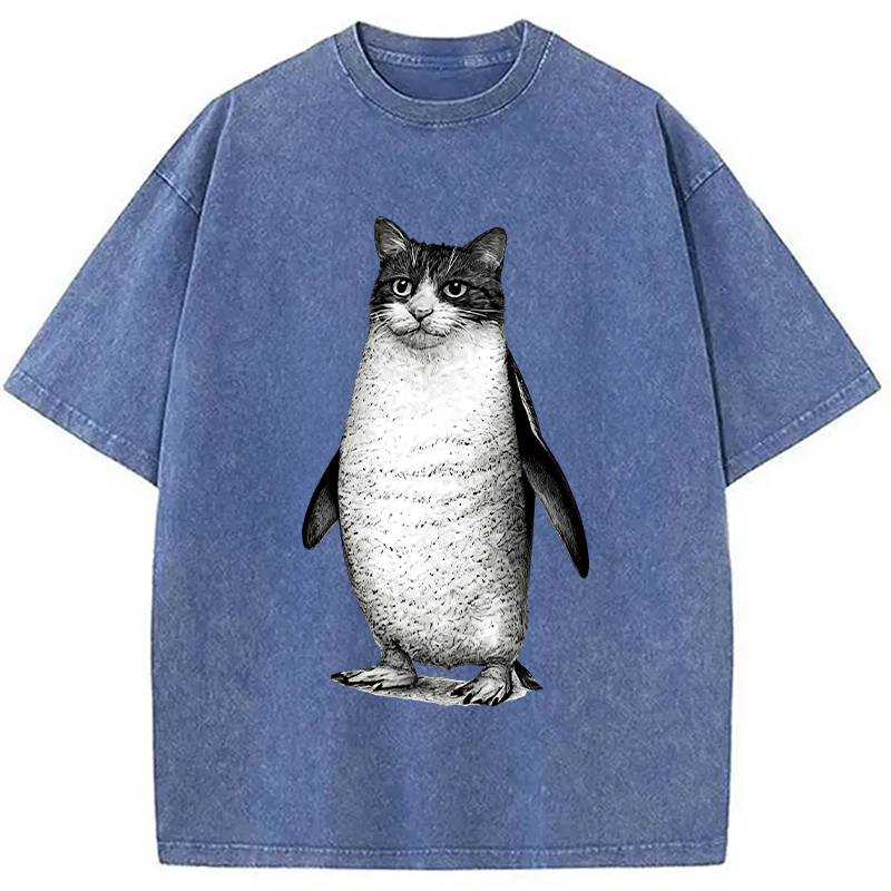 Modecanvas Penguin Cat DTG Printing Washed T-Shirt