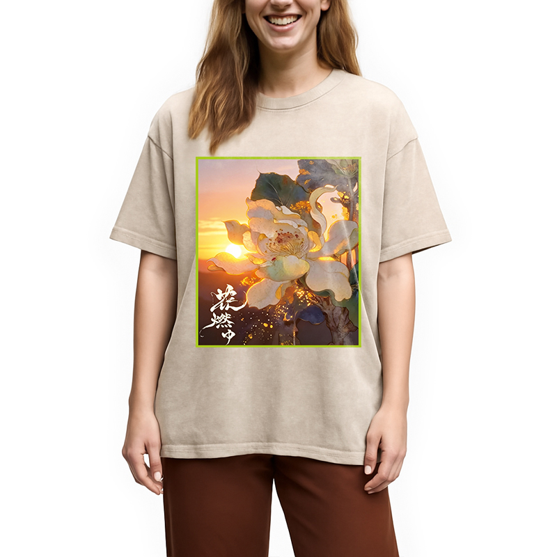 Modecanvas Lotus Adorned With Golden Specks DTG Printing Washed T-Shirt