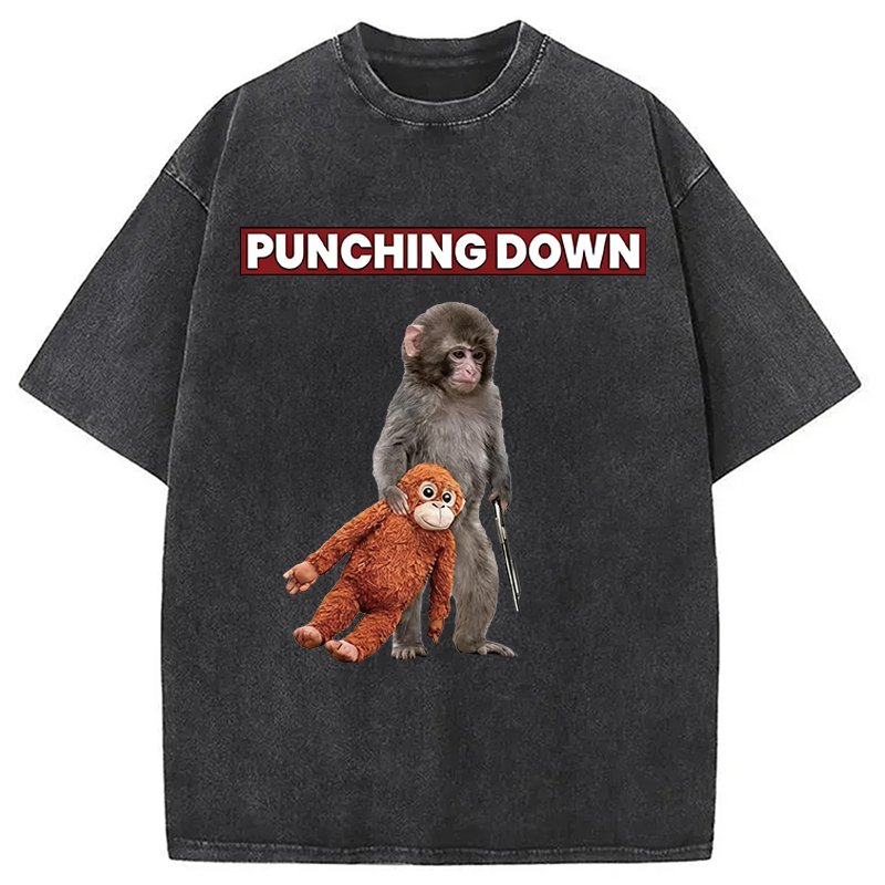 Modecanvas Punching Down Monkey DTG Printing Washed T-Shirt