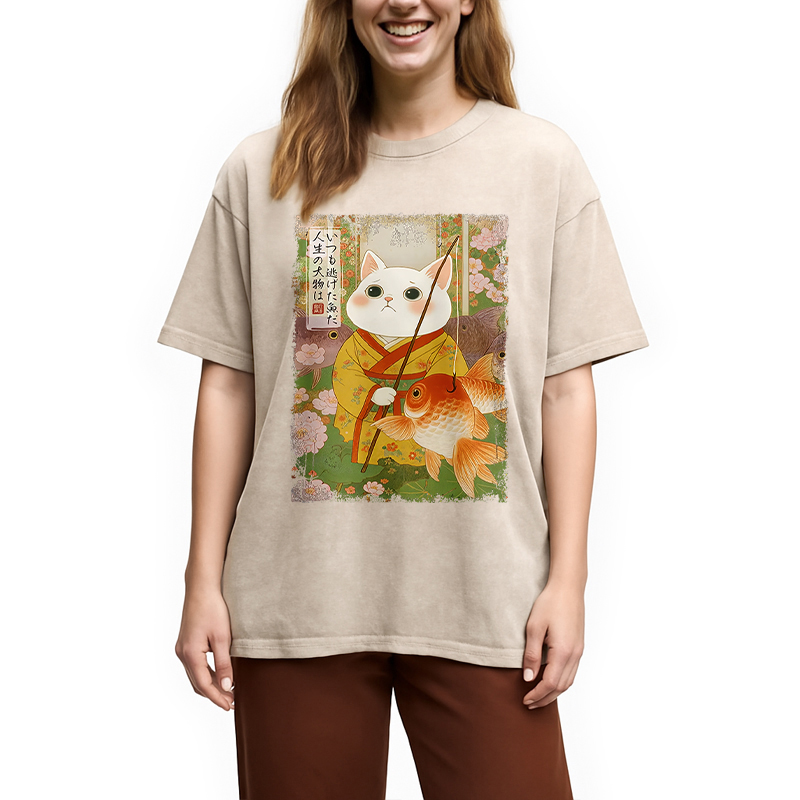 Modecanvas The Tale of Cat and Fish Washed T-Shirt
