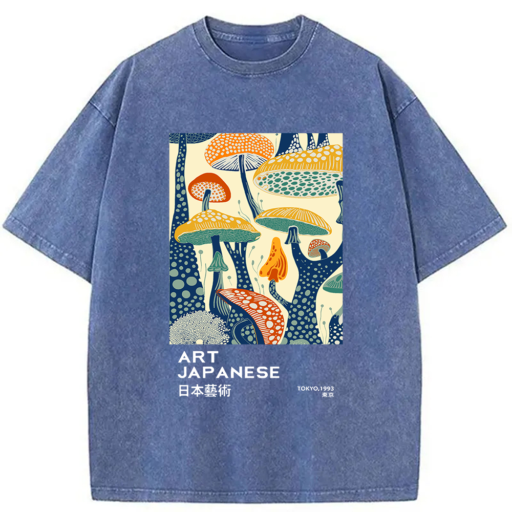 Modecanvas Dancing Mushroom Japanese Art Washed T-Shirt