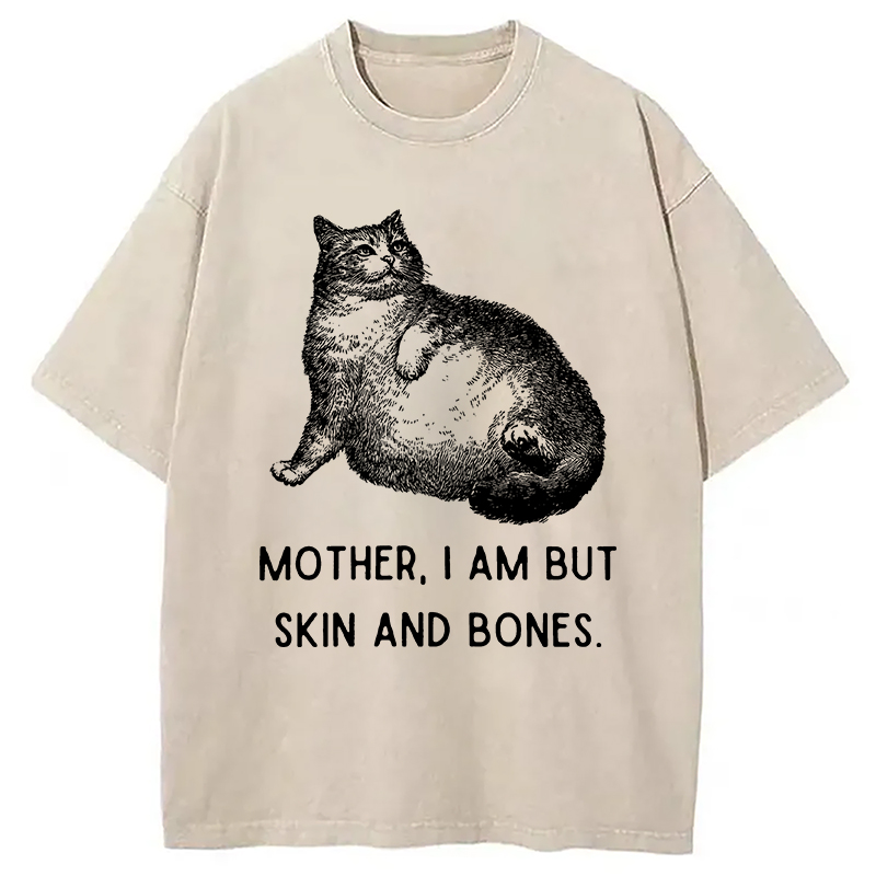 Modecanvas Skin & Bones Cat Washed T-Shirt-modecanvas