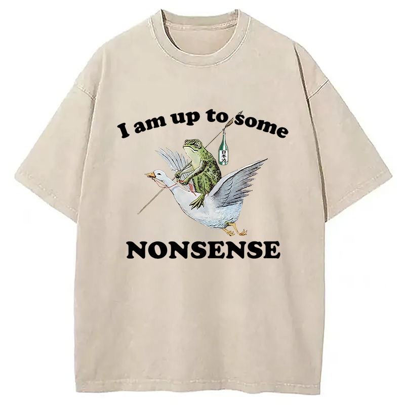 Modecanvas Frog Riding A Goose Washed T-Shirt