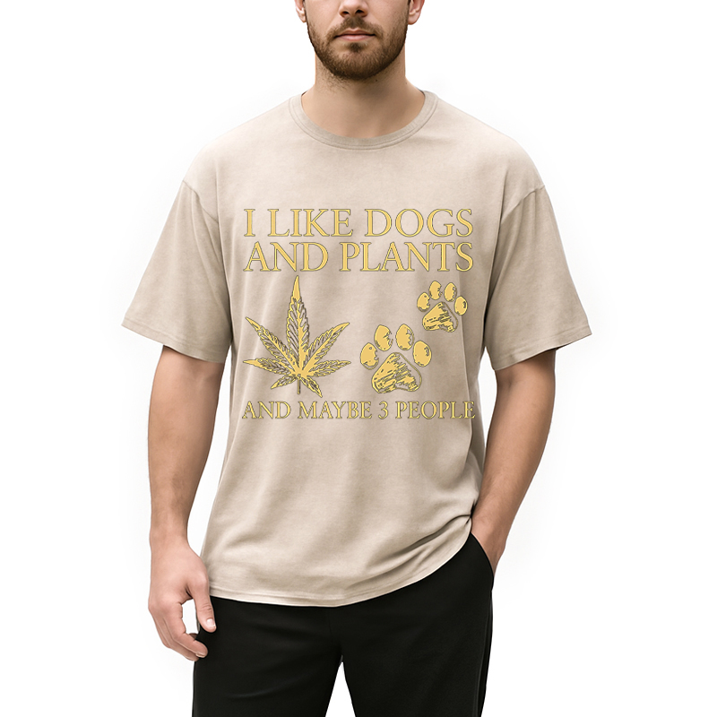 Modecanvas I Like Dogs And Weed DTG Printing Washed T-Shirt