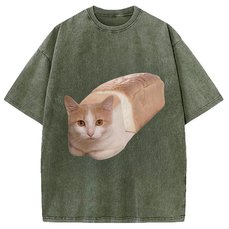 Modecanvas Cat Bread DTG Printing Washed T-Shirt