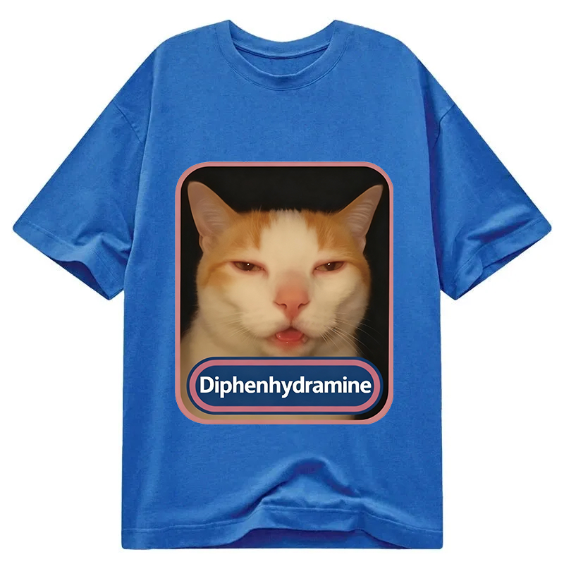 Modecanvas Pink Diphenhydramine Meme Cat DTG Printing Classic T-Shirt-modecanvas